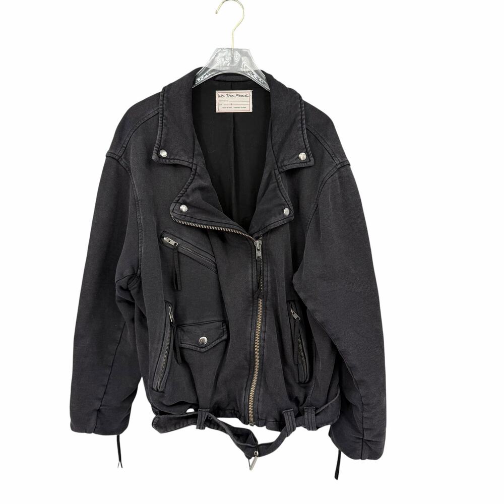 We the Free People Rebel Knit Oversized Cotton Biker Zip-Up Edgy Black Jacket - Picture 10 of 15